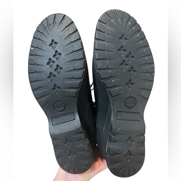 Timberland Black Leather Wedge Boots Lace Up Moto Ankle Boot Womens 8.5 - Picture 6 of 8